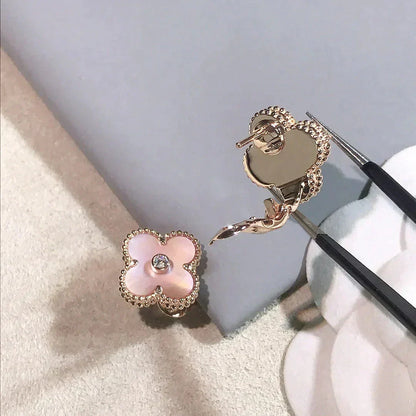 [Renovia Jewelry]CLOVER MEDIUM 1 MOTIFS  PINK MOP DIAMOND EARRINGS