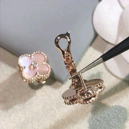 [Renovia Jewelry]CLOVER MEDIUM 1 MOTIFS  PINK MOP DIAMOND EARRINGS