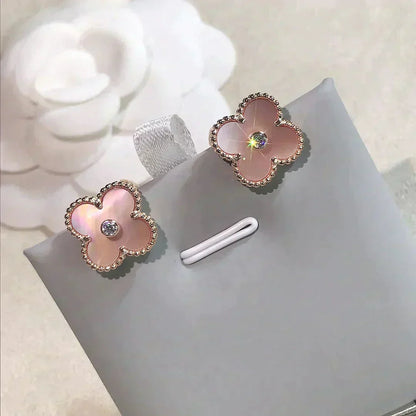 [Renovia Jewelry]CLOVER MEDIUM 1 MOTIFS  PINK MOP DIAMOND EARRINGS
