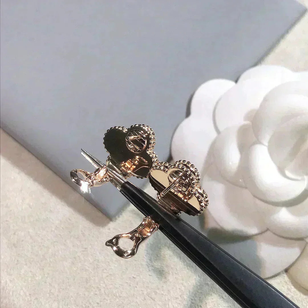 [Renovia Jewelry]CLOVER MEDIUM 1 MOTIFS  PINK MOP DIAMOND EARRINGS