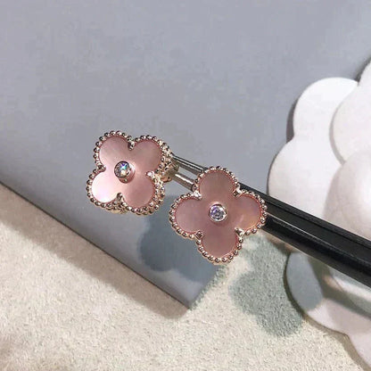 [Renovia Jewelry]CLOVER MEDIUM 1 MOTIFS  PINK MOP DIAMOND EARRINGS