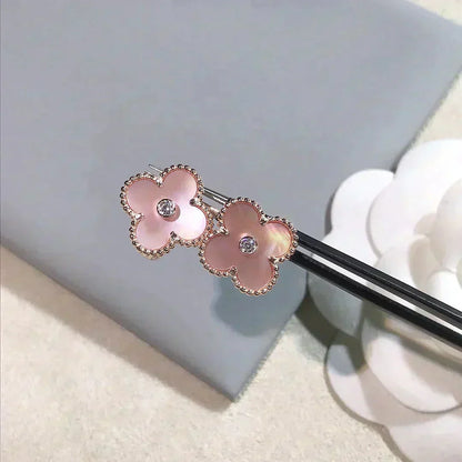 [Renovia Jewelry]CLOVER MEDIUM 1 MOTIFS  PINK MOP DIAMOND EARRINGS