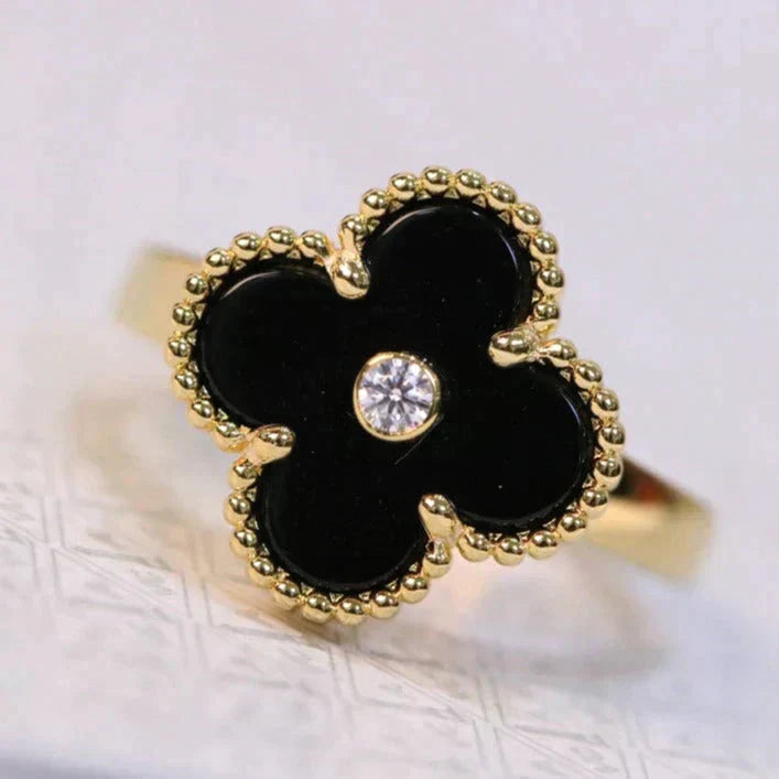 [Renovia Jewelry]CLOVER ONYX RING GOLD DIAMOND