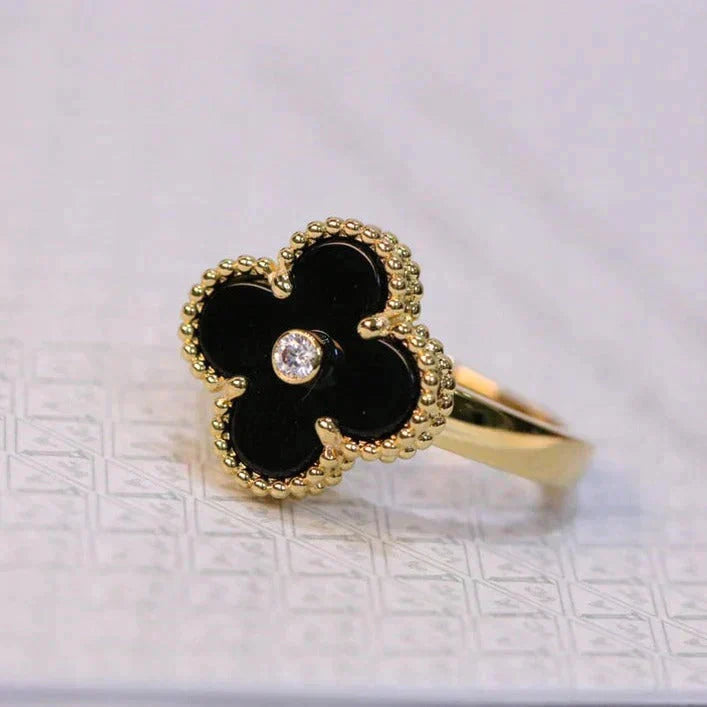 [Renovia Jewelry]CLOVER ONYX RING GOLD DIAMOND