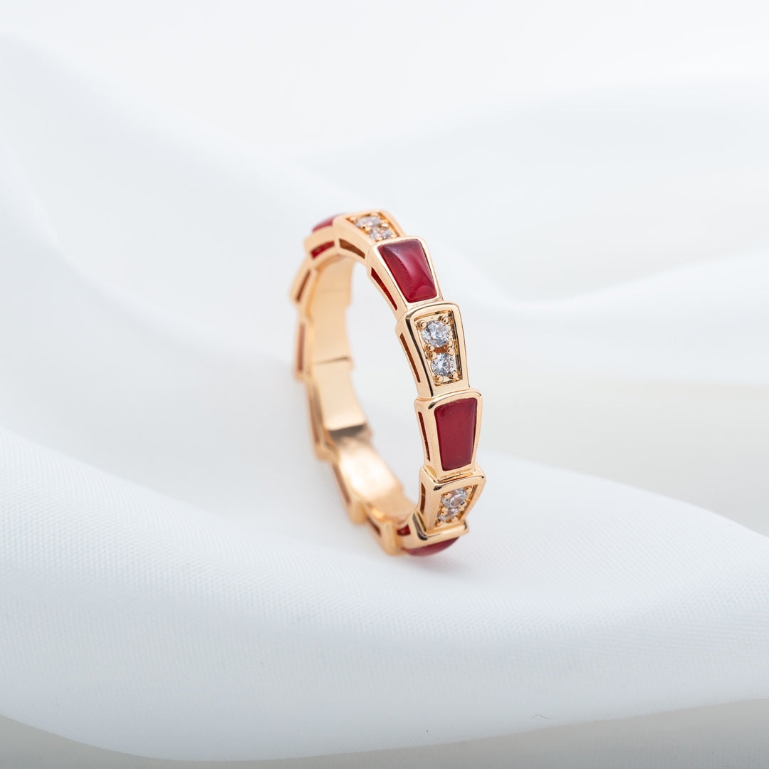 [Renovia Jewelry]SERPENTI RING PINK GOLD CARNELIAN DIAMOND 3MM