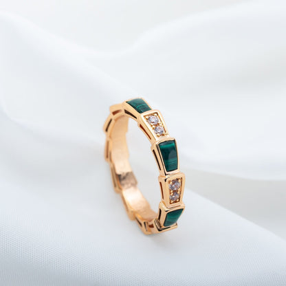[Renovia Jewelry]SERPENTI RING PINK GOLD MALACHITE DIAMOND 3MM