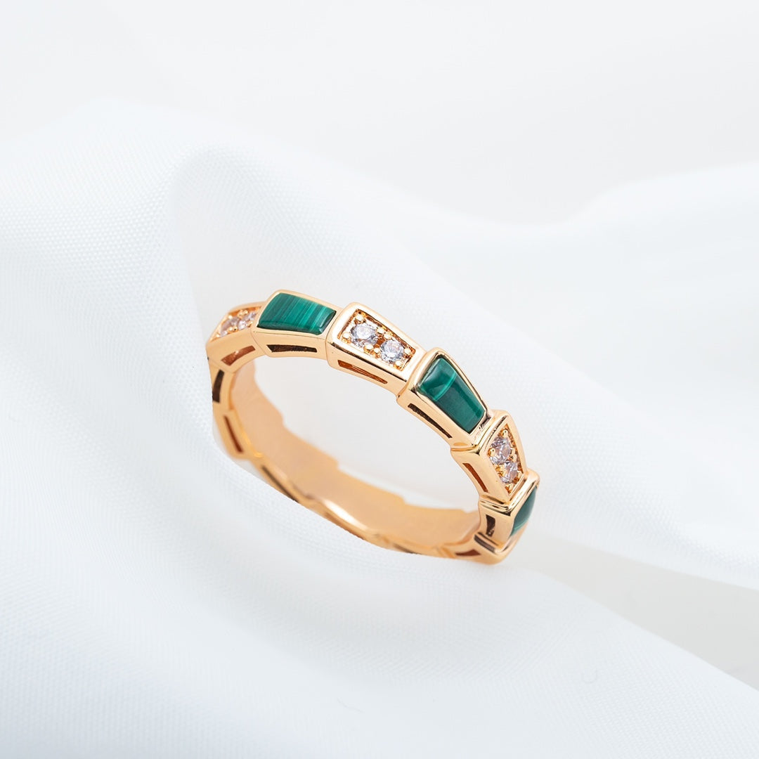 [Renovia Jewelry]SERPENTI RING PINK GOLD MALACHITE DIAMOND 3MM