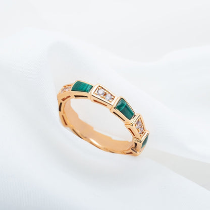 [Renovia Jewelry]SERPENTI RING PINK GOLD MALACHITE DIAMOND 3MM