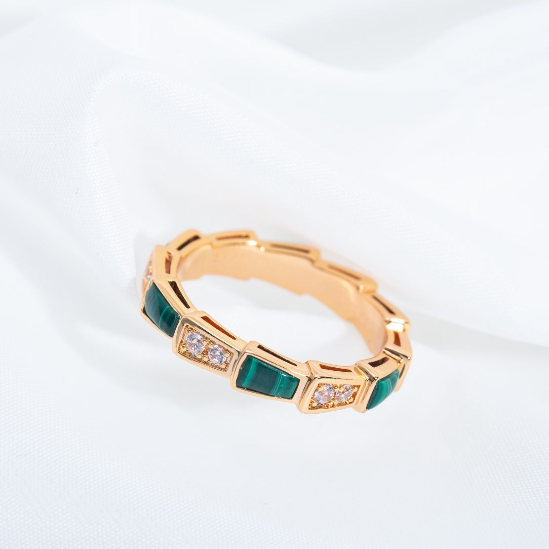 [Renovia Jewelry]SERPENTI RING PINK GOLD MALACHITE DIAMOND 3MM