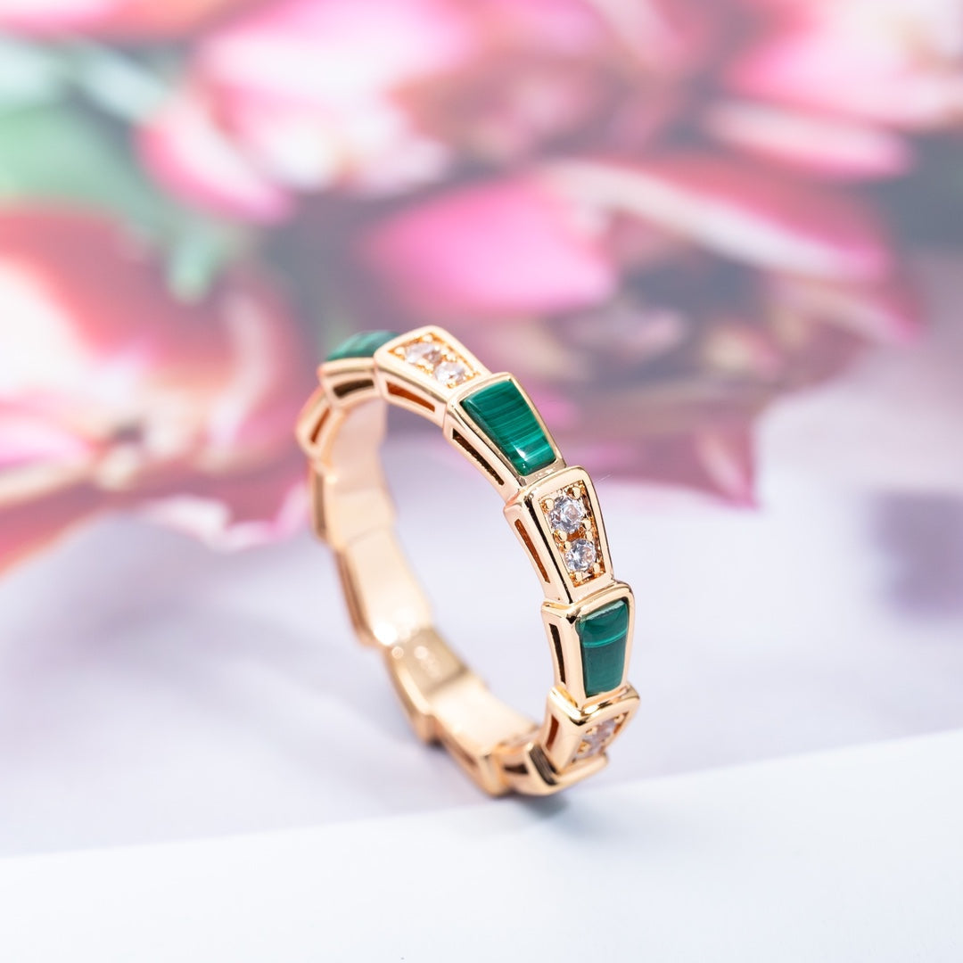 [Renovia Jewelry]SERPENTI RING PINK GOLD MALACHITE DIAMOND 3MM