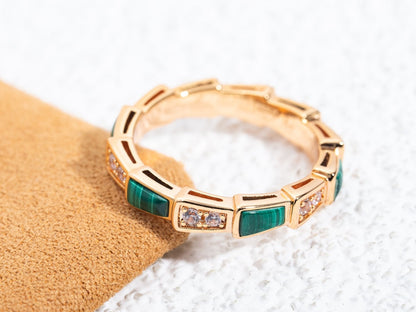 [Renovia Jewelry]SERPENTI RING PINK GOLD MALACHITE DIAMOND 3MM