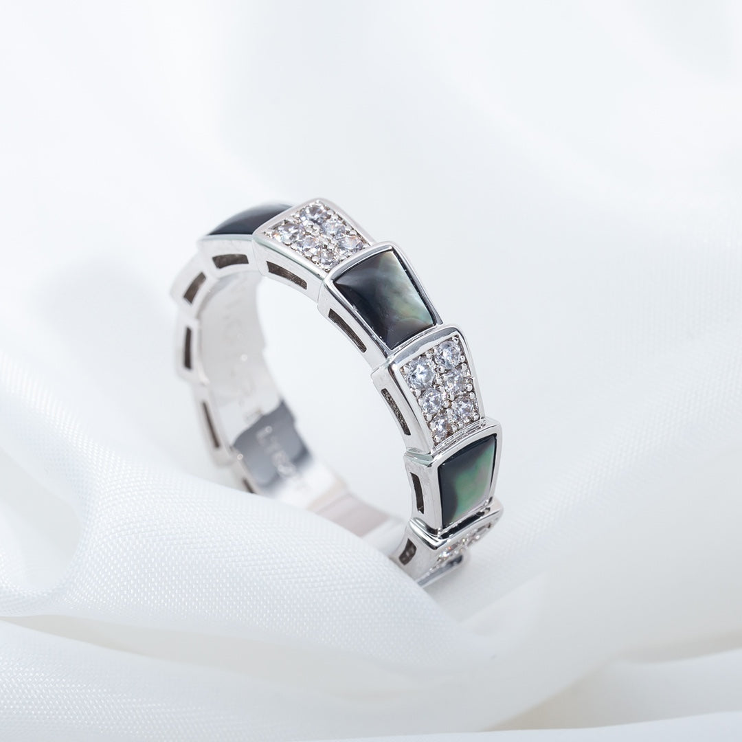 [Renovia Jewelry]SERPENTI RING SILVER DIAMOND BLACK MOP 4MM