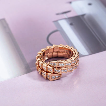 [Renovia Jewelry]SERPENTI RING PINK GOLD DIAMOND DOUBLE ROW