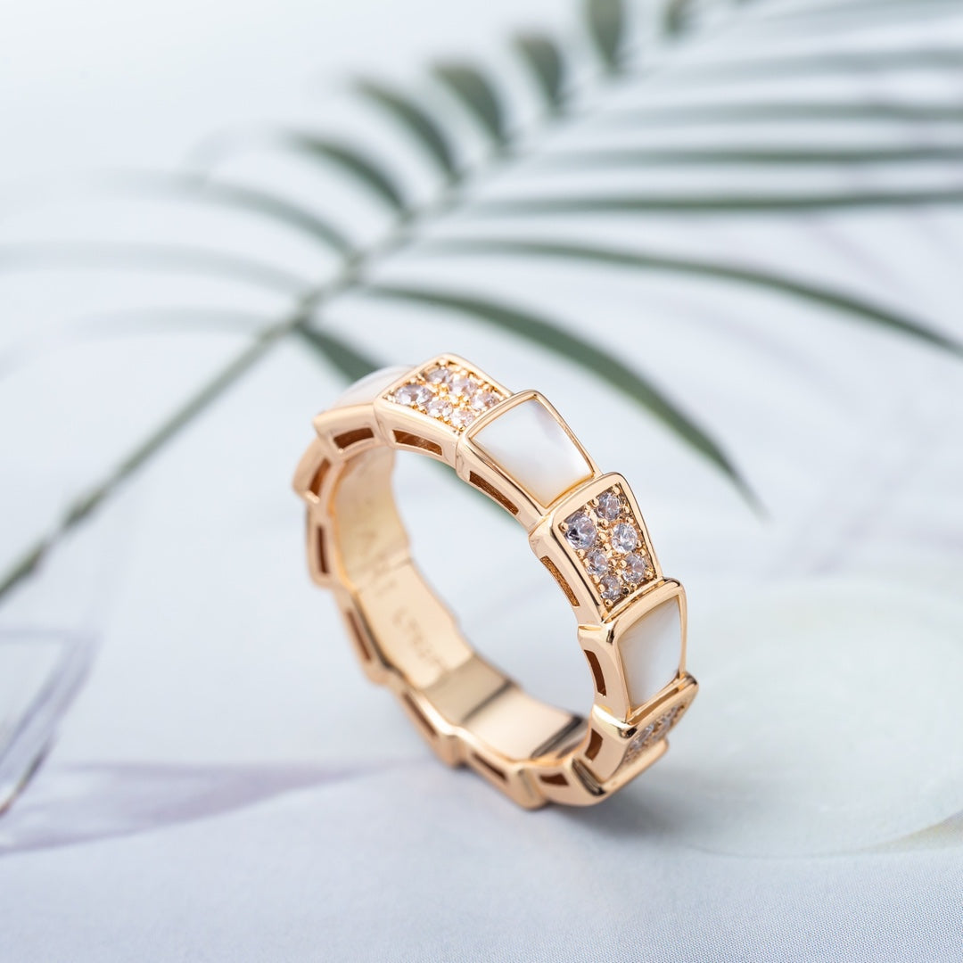 [Renovia Jewelry]SERPENTI RING PINK GOLD MOP DIAMOND PAVED 4MM