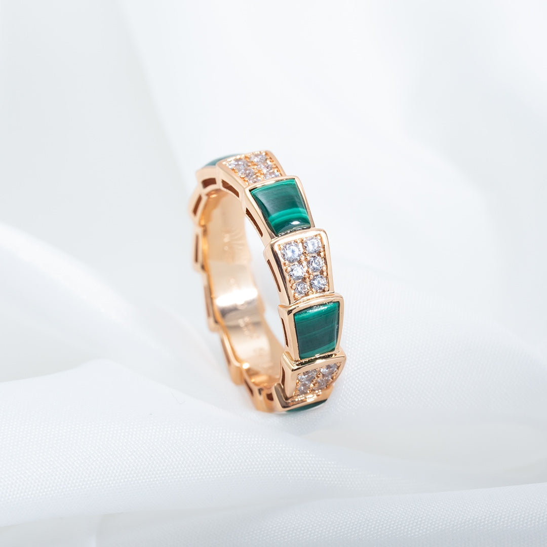 [Renovia Jewelry]SERPENTI RING PINK GOLD MALACHITE DIAMOND PAVED 4MM