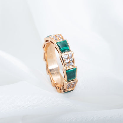 [Renovia Jewelry]SERPENTI RING PINK GOLD MALACHITE DIAMOND PAVED 4MM