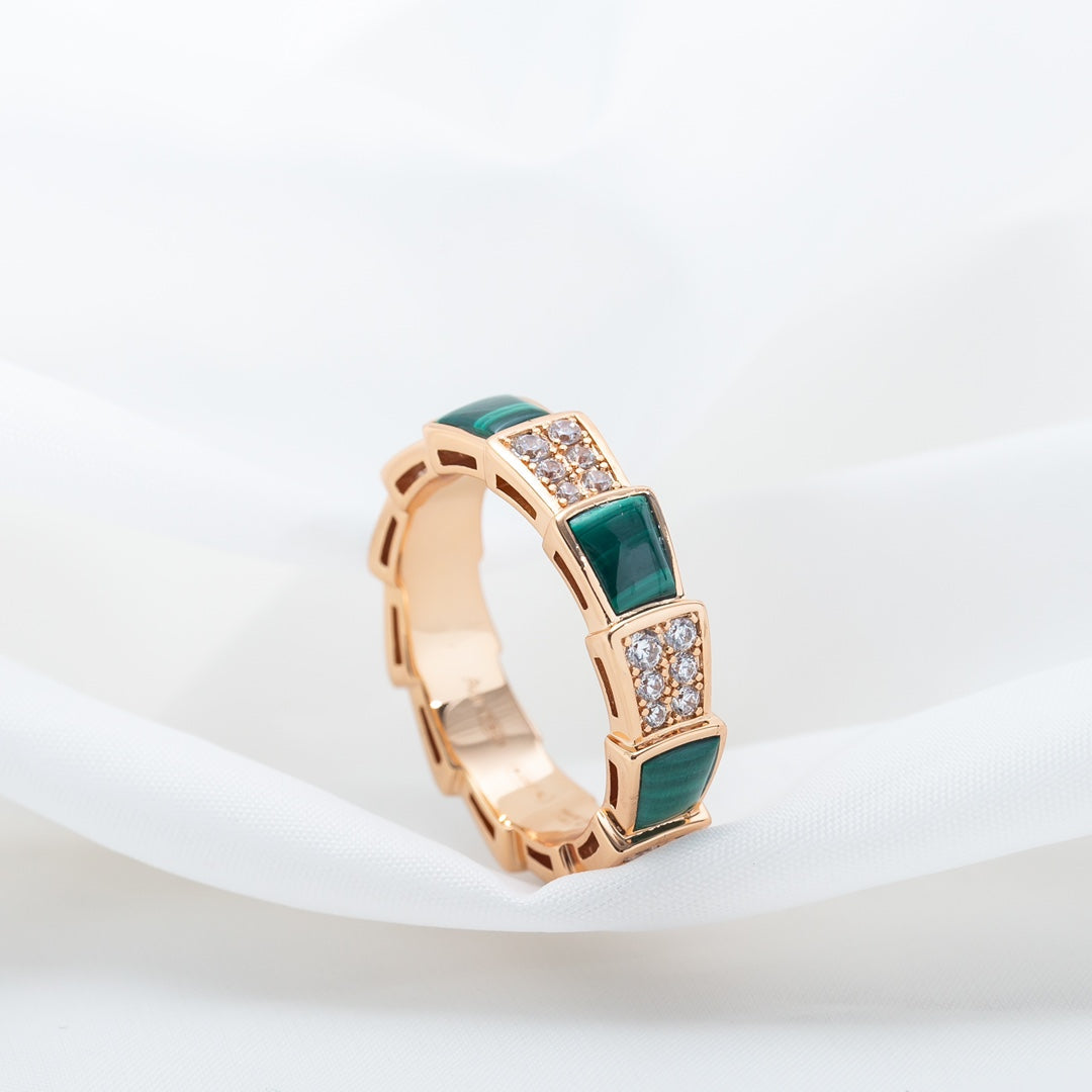 [Renovia Jewelry]SERPENTI RING PINK GOLD MALACHITE DIAMOND PAVED 4MM