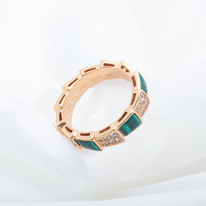 [Renovia Jewelry]SERPENTI RING PINK GOLD MALACHITE DIAMOND PAVED 4MM