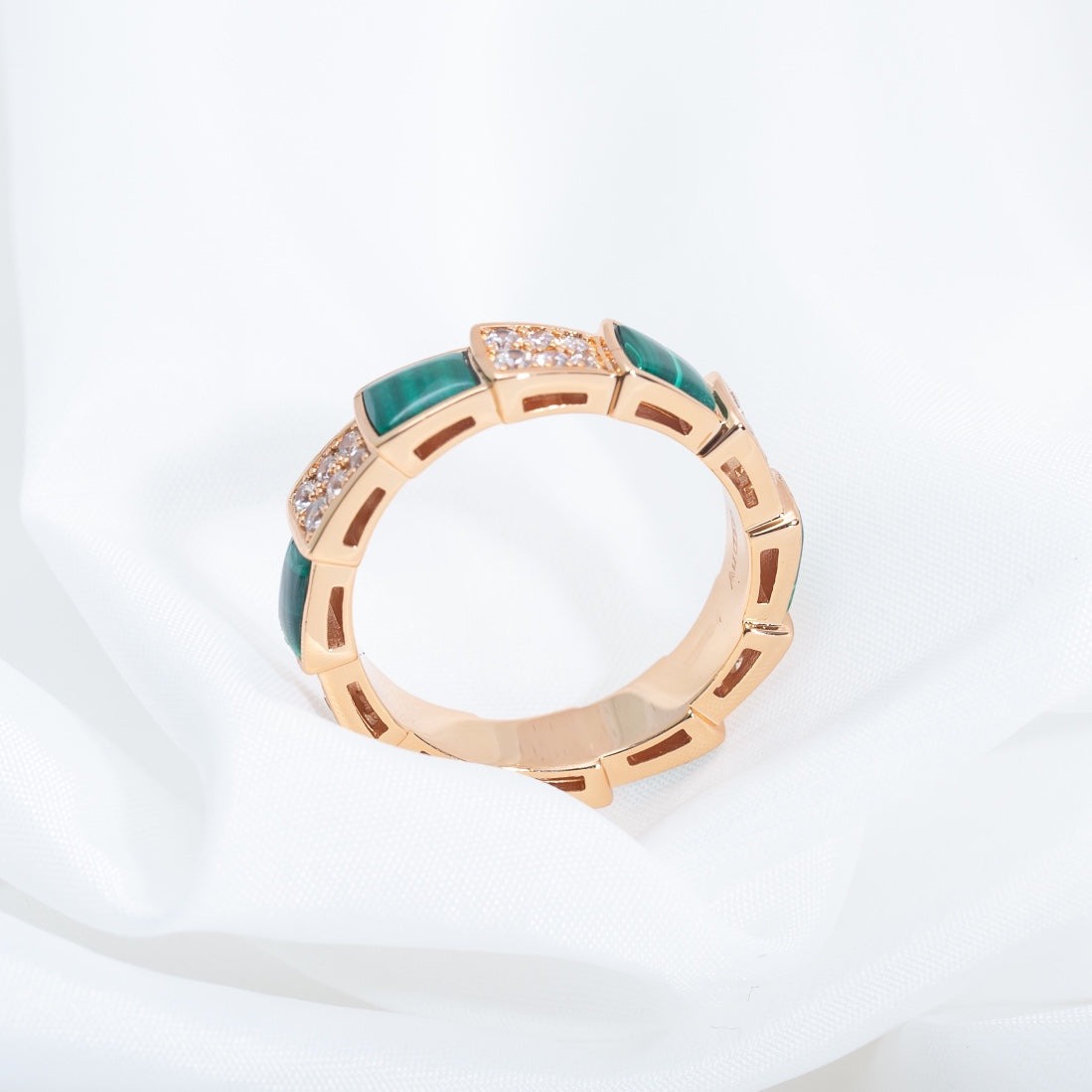 [Renovia Jewelry]SERPENTI RING PINK GOLD MALACHITE DIAMOND PAVED 4MM