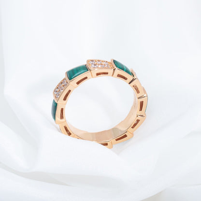 [Renovia Jewelry]SERPENTI RING PINK GOLD MALACHITE DIAMOND PAVED 4MM