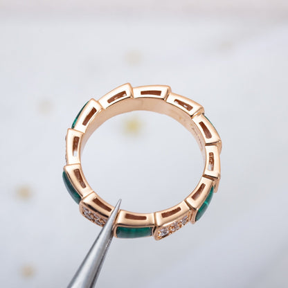 [Renovia Jewelry]SERPENTI RING PINK GOLD MALACHITE DIAMOND PAVED 4MM