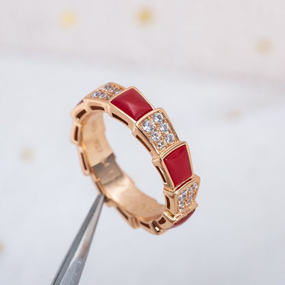 [Renovia Jewelry]SERPENTI RING PINK GOLD CARNELIAN DIAMOND PAVED 4MM