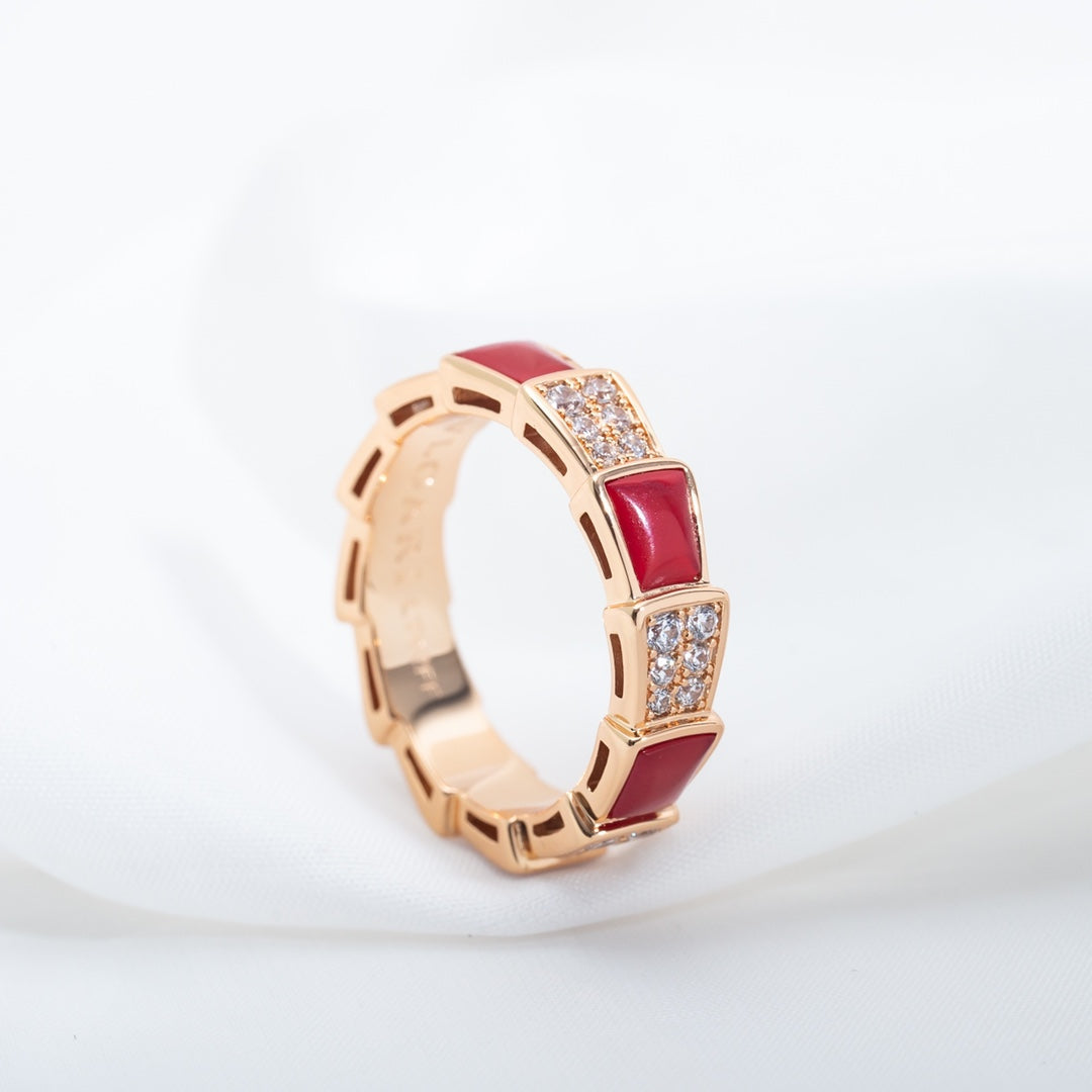 [Renovia Jewelry]SERPENTI RING PINK GOLD CARNELIAN DIAMOND PAVED 4MM