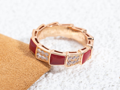 [Renovia Jewelry]SERPENTI RING PINK GOLD CARNELIAN DIAMOND PAVED 4MM
