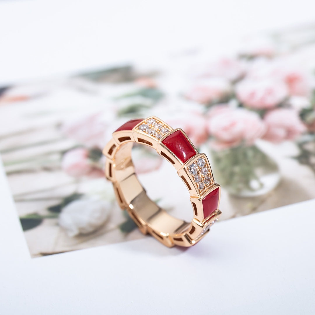 [Renovia Jewelry]SERPENTI RING PINK GOLD CARNELIAN DIAMOND PAVED 4MM