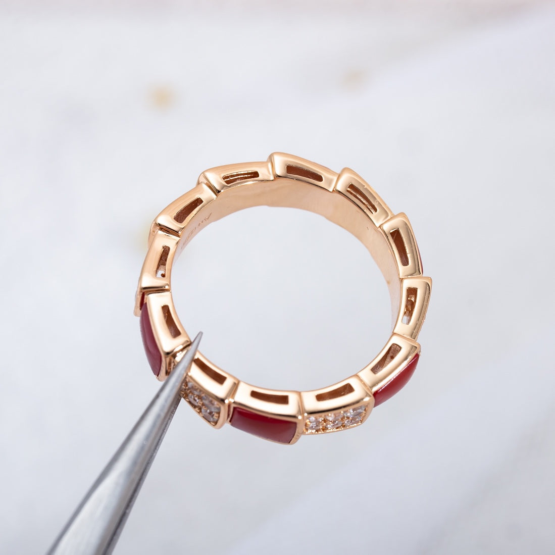 [Renovia Jewelry]SERPENTI RING PINK GOLD CARNELIAN DIAMOND PAVED 4MM