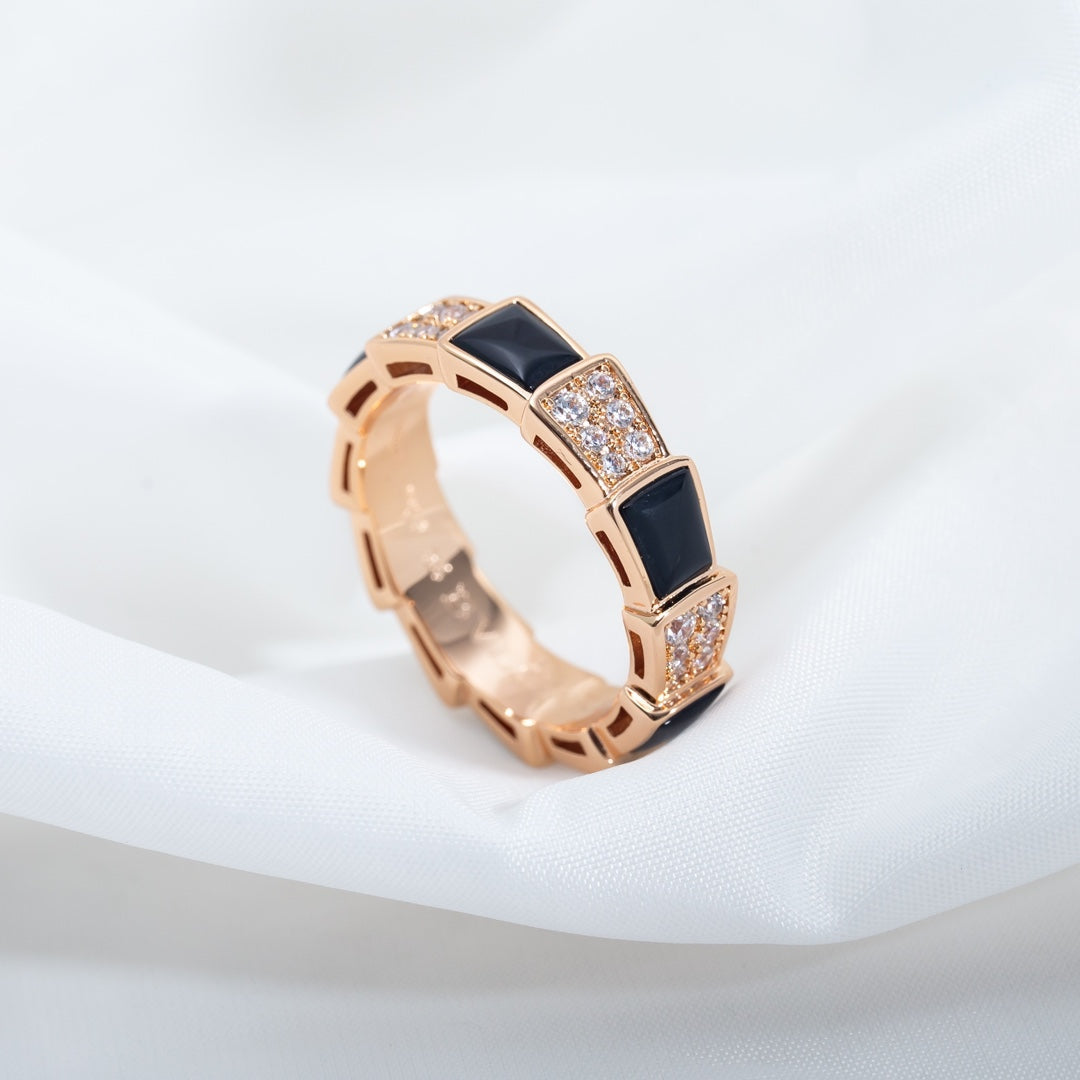 [Renovia Jewelry]SERPENTI RING PINK GOLD BLACK MOP DIAMOND PAVED 4MM