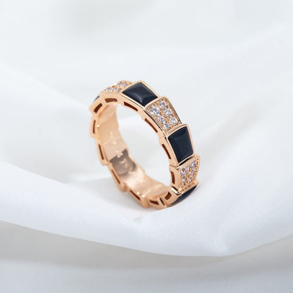 [Renovia Jewelry]SERPENTI RING PINK GOLD BLACK MOP DIAMOND PAVED 4MM