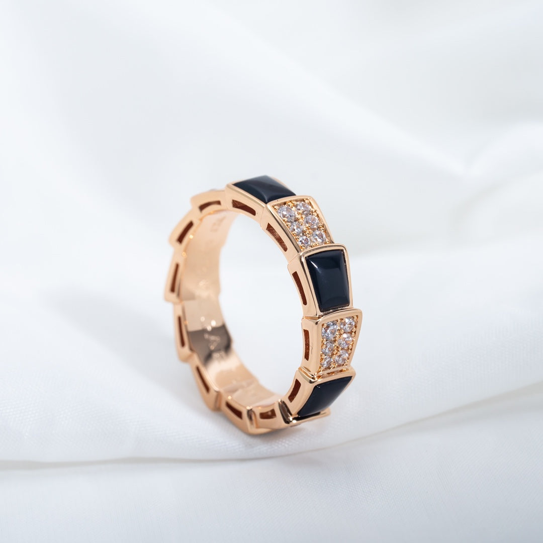[Renovia Jewelry]SERPENTI RING PINK GOLD BLACK MOP DIAMOND PAVED 4MM
