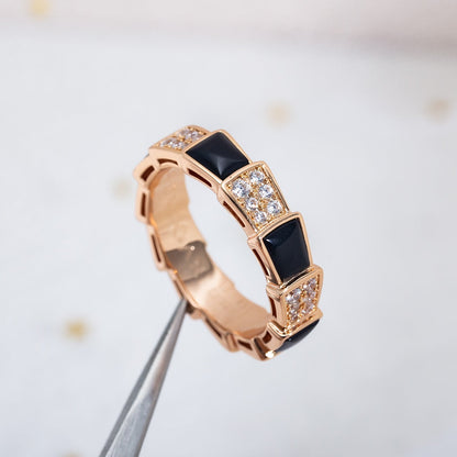 [Renovia Jewelry]SERPENTI RING PINK GOLD BLACK MOP DIAMOND PAVED 4MM