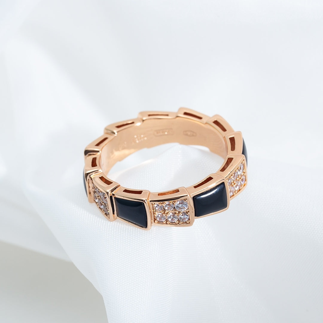 [Renovia Jewelry]SERPENTI RING PINK GOLD BLACK MOP DIAMOND PAVED 4MM