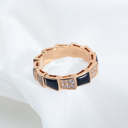 [Renovia Jewelry]SERPENTI RING PINK GOLD BLACK MOP DIAMOND PAVED 4MM
