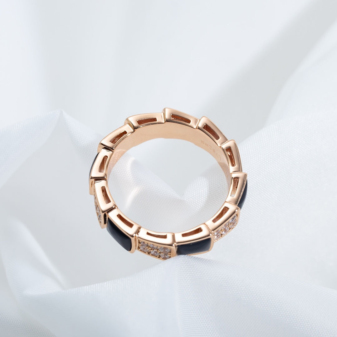 [Renovia Jewelry]SERPENTI RING PINK GOLD BLACK MOP DIAMOND PAVED 4MM