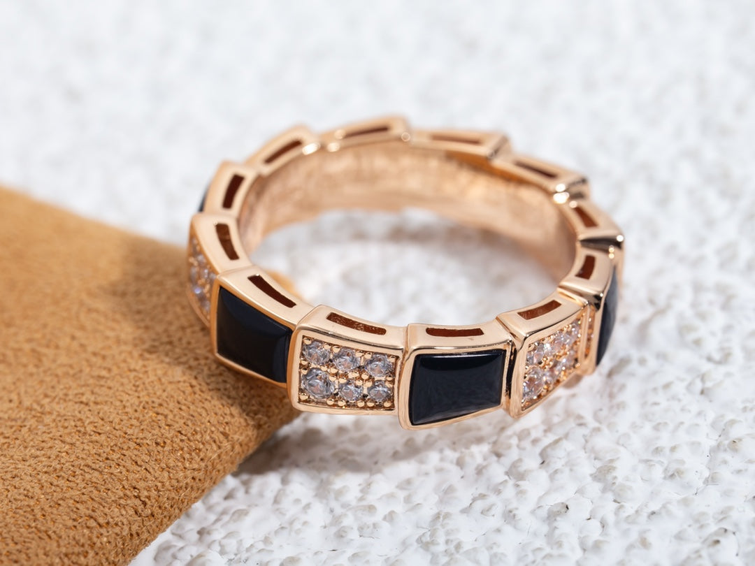 [Renovia Jewelry]SERPENTI RING PINK GOLD BLACK MOP DIAMOND PAVED 4MM