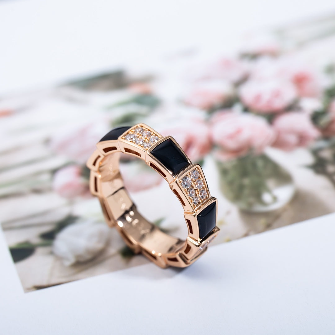 [Renovia Jewelry]SERPENTI RING PINK GOLD BLACK MOP DIAMOND PAVED 4MM