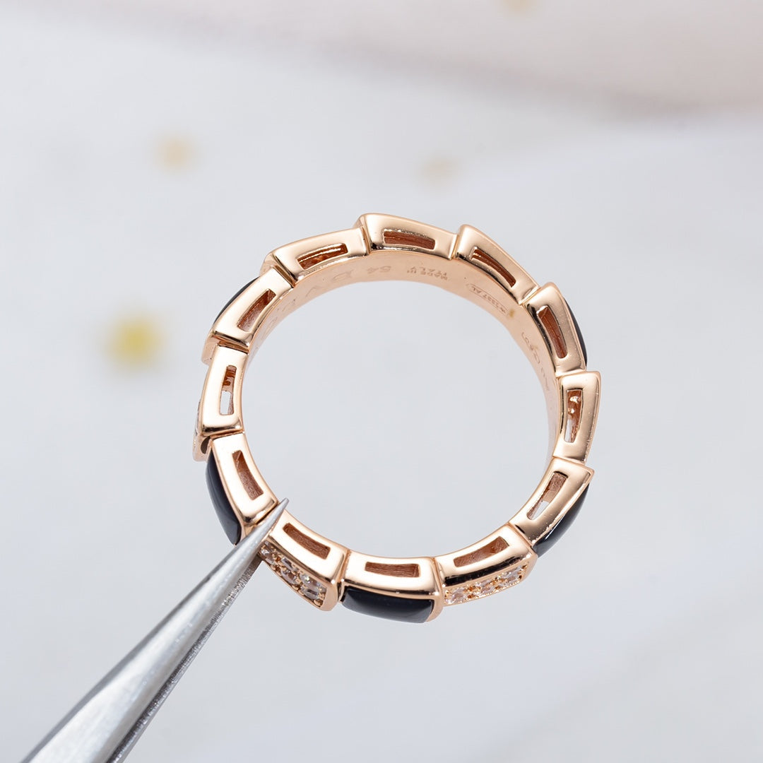 [Renovia Jewelry]SERPENTI RING PINK GOLD BLACK MOP DIAMOND PAVED 4MM