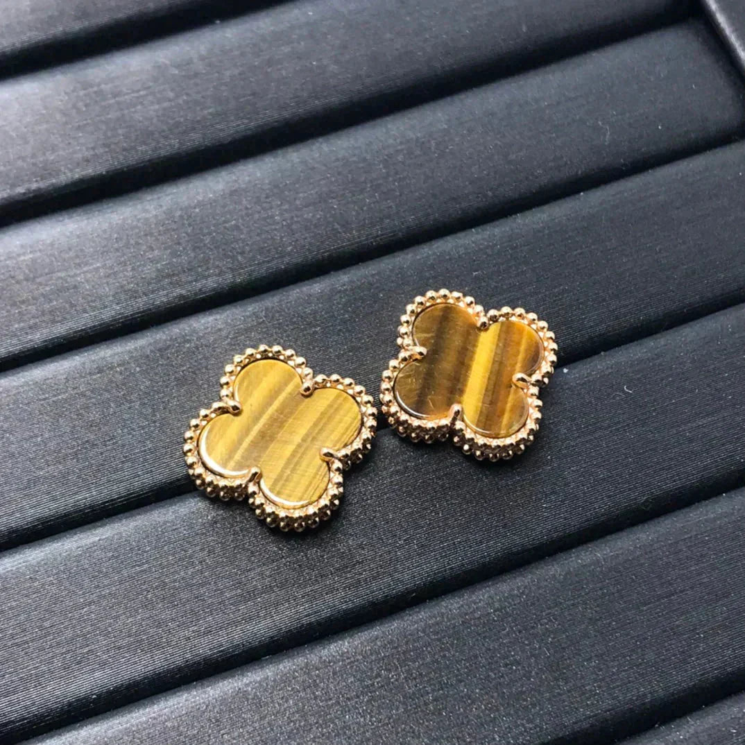 [Renovia Jewelry]CLOVER MEDIUM 1 MOTIFS TIGER EYE EARRINGS
