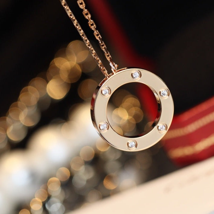 [Renovia Jewelry]LOVE NECKLACE 16MM 6 DIAMONDS PINK GOLD