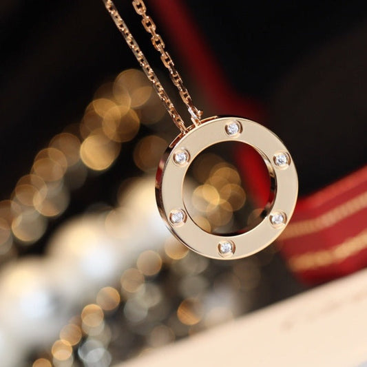 [Renovia Jewelry]LOVE NECKLACE 16MM 6 DIAMONDS PINK GOLD