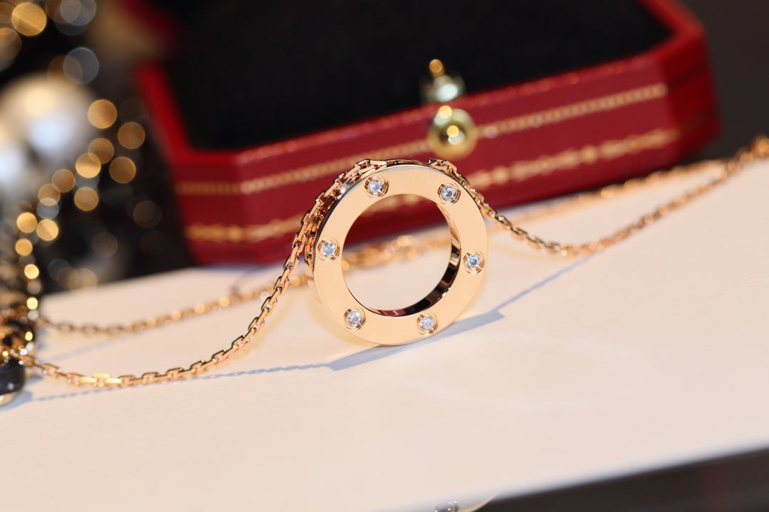 [Renovia Jewelry]LOVE NECKLACE 16MM 6 DIAMONDS PINK GOLD