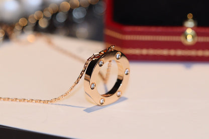 [Renovia Jewelry]LOVE NECKLACE 16MM 6 DIAMONDS PINK GOLD