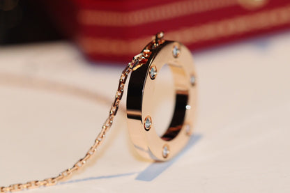 [Renovia Jewelry]LOVE NECKLACE 16MM 6 DIAMONDS PINK GOLD