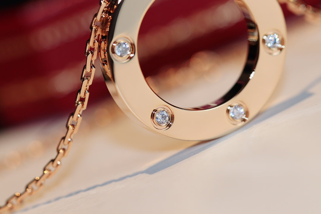 [Renovia Jewelry]LOVE NECKLACE 16MM 6 DIAMONDS PINK GOLD