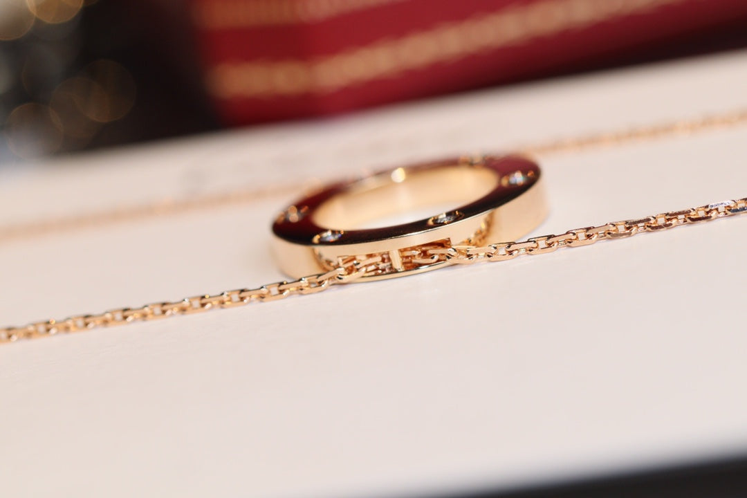 [Renovia Jewelry]LOVE NECKLACE 16MM 6 DIAMONDS PINK GOLD