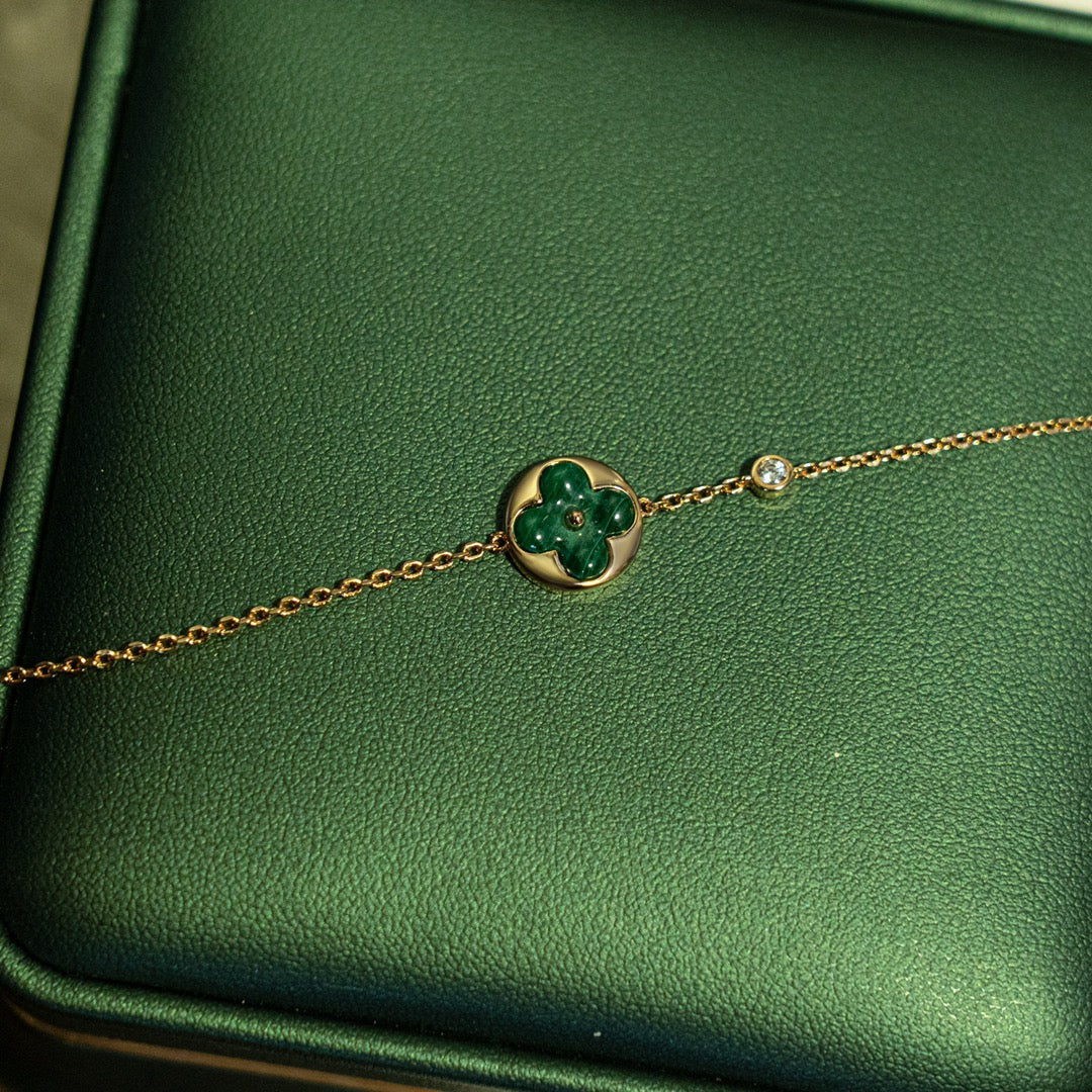 [Renovia Jewelry]SUN MALACHITE 1 DIAMOND PINK GOLD BRACELET