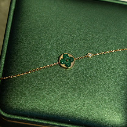 [Renovia Jewelry]SUN MALACHITE 1 DIAMOND PINK GOLD BRACELET